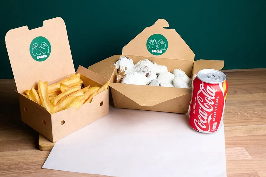 Menú mandonguilles Balordi: box de mandonguilles, patates fregides i refresc
